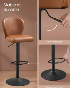 Hot SONGMICS Collection EKHO - tabouret de bar pivotant à 360° avec rangement marron caramel