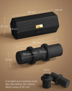 Cheap SONGMICS Collection RONNE - Étui de voyage 3 montres surface noir et doublure noir