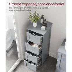 New SONGMICS Colonne 4 tiroirs gris