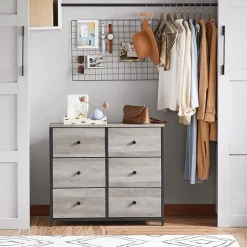 Sale SONGMICS Commode 6 tiroirs Greige + Noir