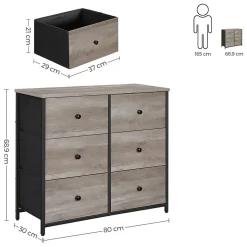 Sale SONGMICS Commode 6 tiroirs Greige + Noir