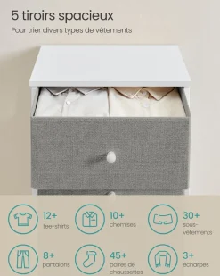 Clearance SONGMICS Commode avec 9 tiroirs et éclairage LED 33,5 x 114 x 84 cm blanc nuage