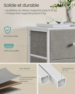 Clearance SONGMICS Commode avec 9 tiroirs et éclairage LED 33,5 x 114 x 84 cm blanc nuage