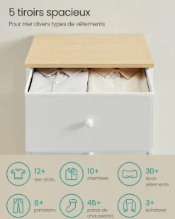 Clearance SONGMICS Commode avec 9 tiroirs et éclairage LED 33,5 x 114 x 84 cm blanc nuage