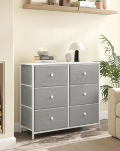 Best Sale SONGMICS Commode avec tiroirs en tissu gris clair et blanc