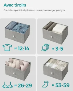 Best Sale SONGMICS Commode avec tiroirs en tissu gris clair et blanc