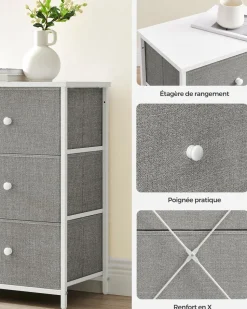 Best Sale SONGMICS Commode avec tiroirs en tissu gris clair et blanc