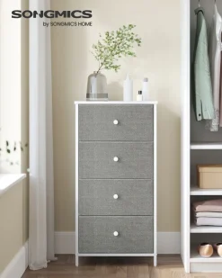 Fashion SONGMICS Commode colonne de rangement en tissu avec 5 tiroirs gris tourterelle et blanc crème