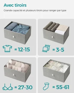 Fashion SONGMICS Commode colonne de rangement en tissu avec 5 tiroirs gris tourterelle et blanc crème