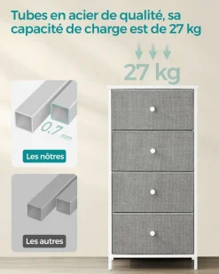 Fashion SONGMICS Commode colonne de rangement en tissu avec 5 tiroirs gris tourterelle et blanc crème