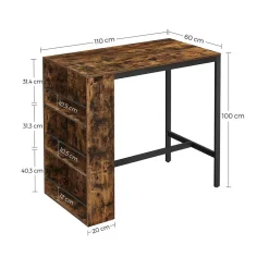 Fashion SONGMICS Comptoir bar industriel Marron Rustique + Noir