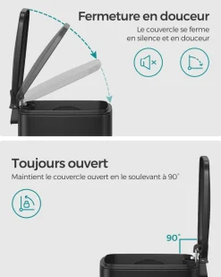 Fashion SONGMICS Corbeille à déchets 6L à pédale noir