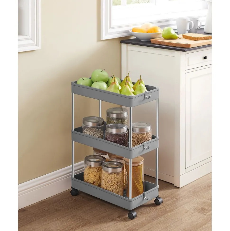 New SONGMICS Desserte à roulettes 3 niveaux gris