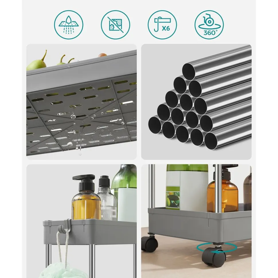 New SONGMICS Desserte à roulettes 3 niveaux gris