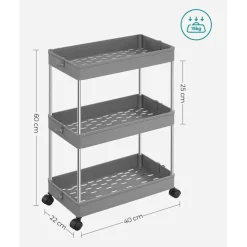 New SONGMICS Desserte à roulettes 3 niveaux gris