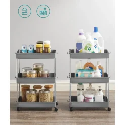New SONGMICS Desserte à roulettes 3 niveaux gris