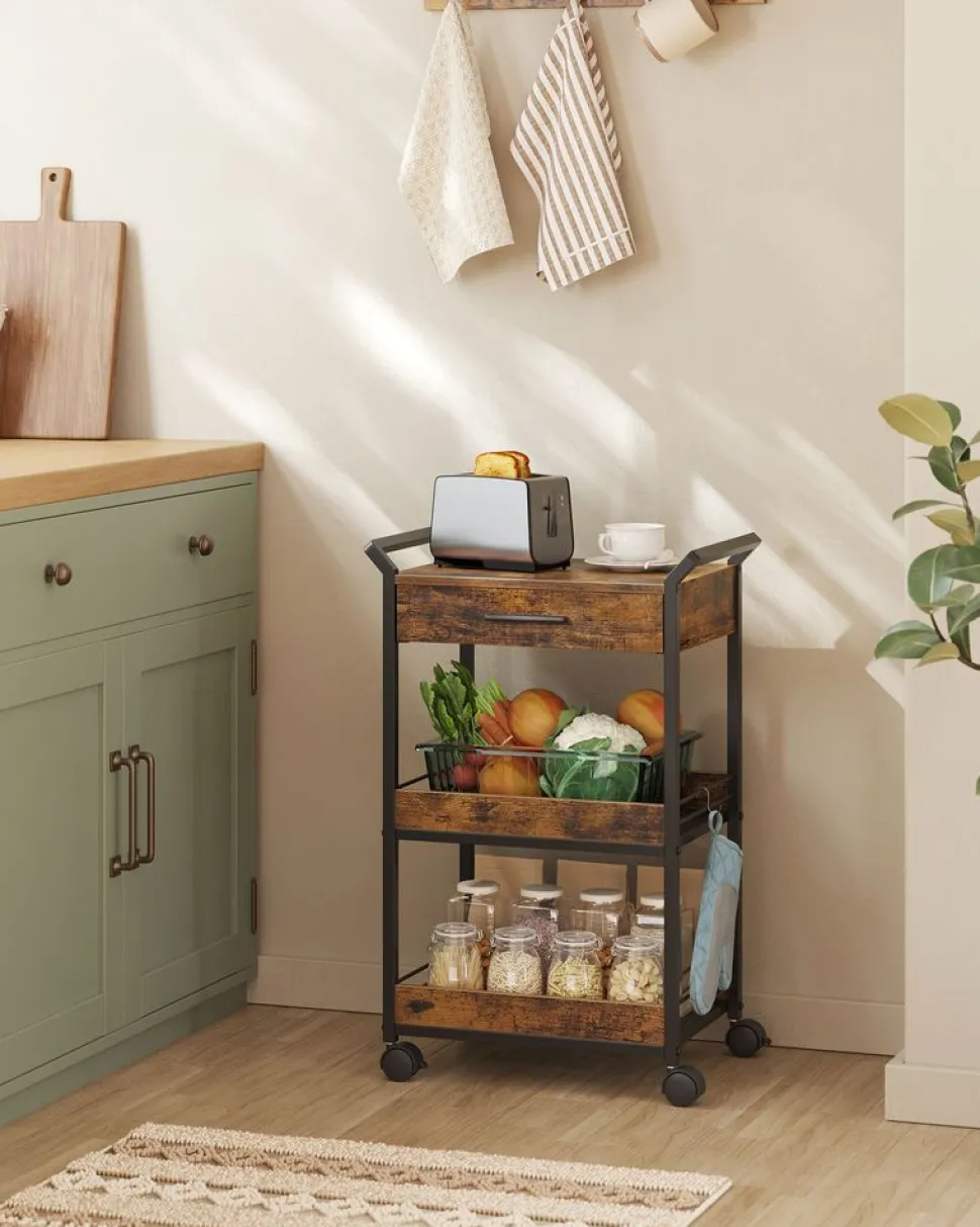 Hot SONGMICS Desserte de style industriel cadre en acier 40 x 88 x 96 cm marron rustique et noir