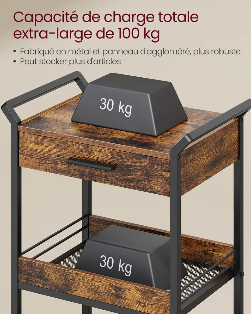 Hot SONGMICS Desserte de style industriel cadre en acier 40 x 88 x 96 cm marron rustique et noir
