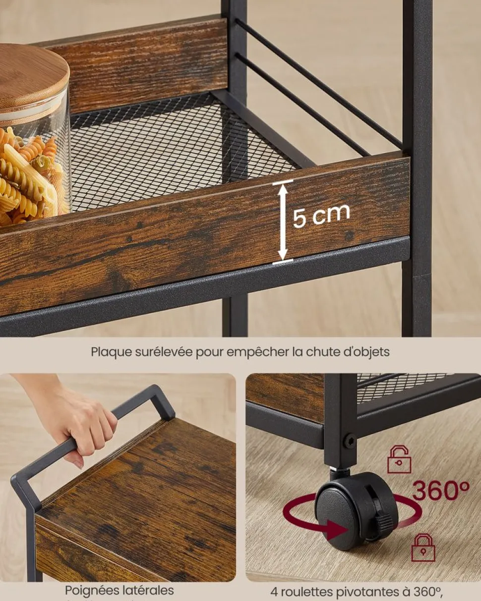 Hot SONGMICS Desserte de style industriel cadre en acier 40 x 88 x 96 cm marron rustique et noir