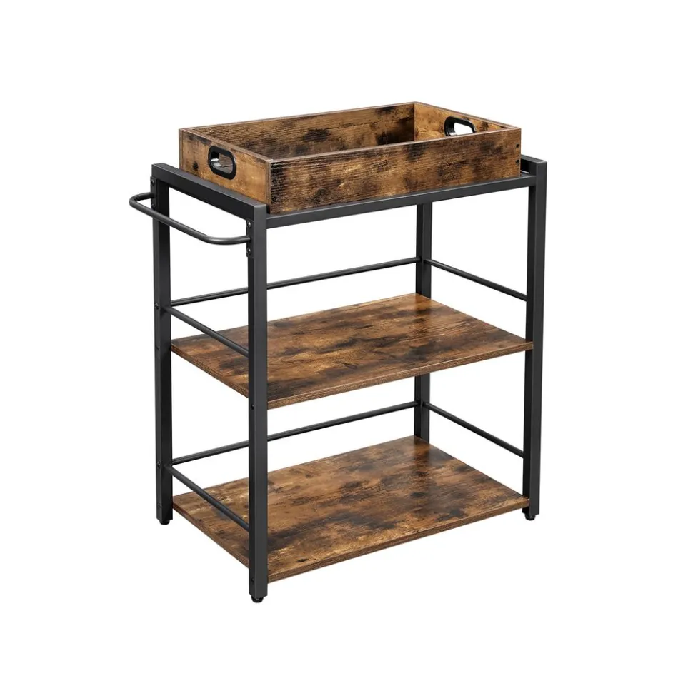 Discount SONGMICS Desserte plateau industriel Marron Rustique + Noir