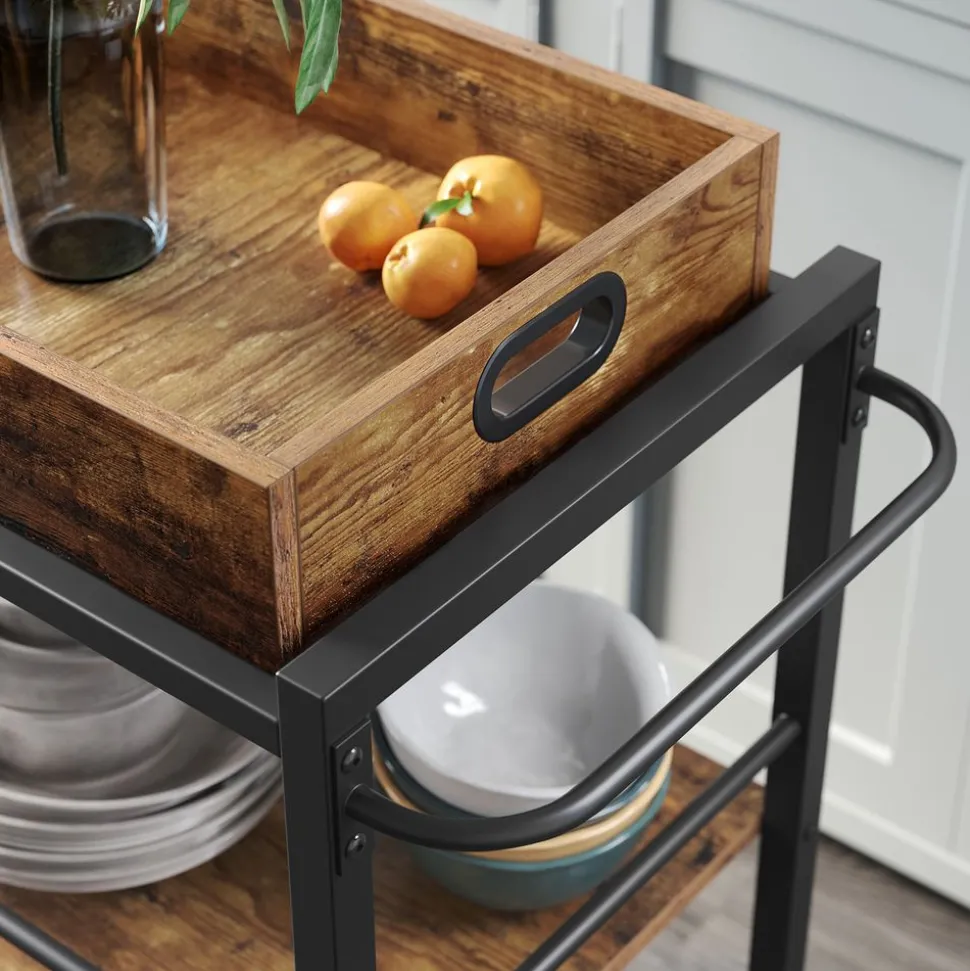 Discount SONGMICS Desserte plateau industriel Marron Rustique + Noir