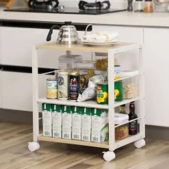 Store SONGMICS Desserte roulante couleur chêne Blanc