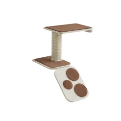 Store SONGMICS Eacalier pour chat mural avec étagère et auto-toiletteur Marron Avoine + Marron Café
