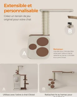 Store SONGMICS Eacalier pour chat mural avec étagère et auto-toiletteur Marron Avoine + Marron Café