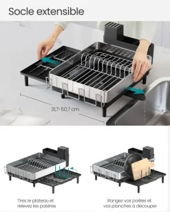 Sale SONGMICS Egouttoir vaisselle porte-ustensiles en acier inoxydable argenté et noir