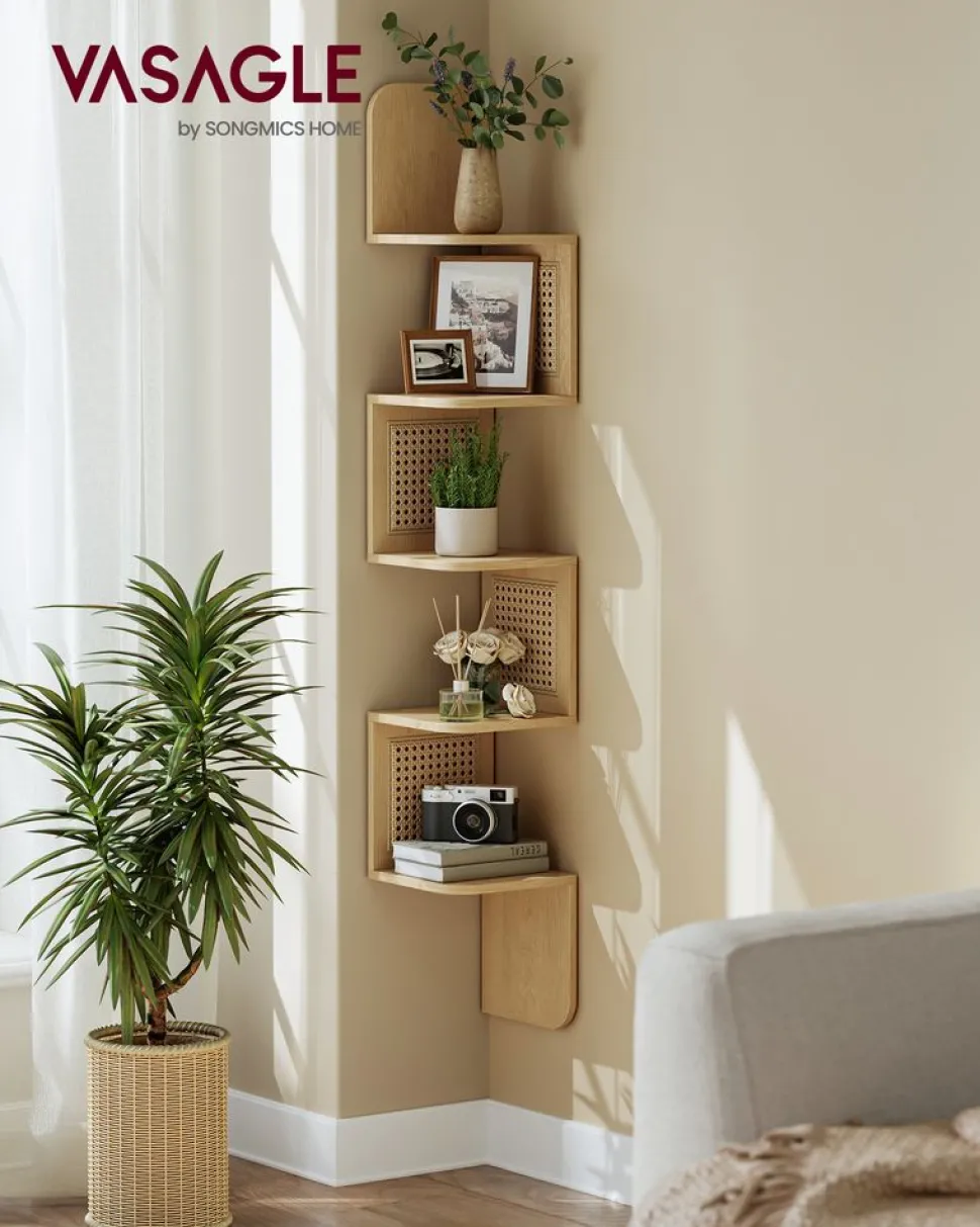 Clearance SONGMICS Ensemble d’étagères d’angle à 4 niveaux argent et beige