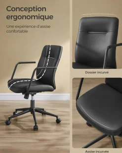 Discount SONGMICS Fauteuil de bureau mécanisme à bascule surface en pu, noir