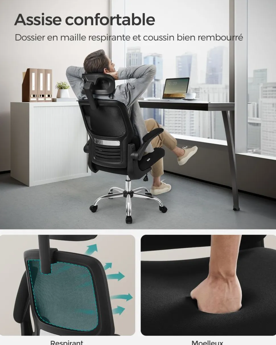 New SONGMICS Fauteuil ergonomique Noir