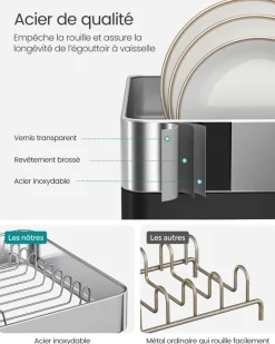 Clearance SONGMICS Égouttoir à vaisselle en acier inoxydable argenté et noir