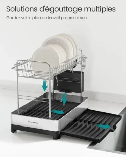 Clearance SONGMICS Égouttoir à vaisselle en acier inoxydable argenté et noir