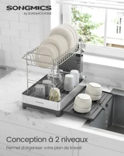 Clearance SONGMICS Égouttoir à vaisselle en acier inoxydable argenté et noir