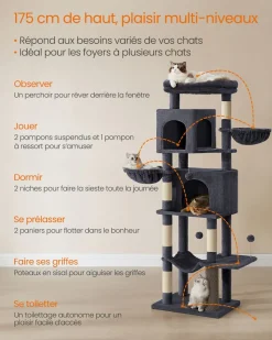 Best Sale SONGMICS Grand arbre à chat hauteur 175 cm 2 paniers 5 griffoirs gris tourterelle
