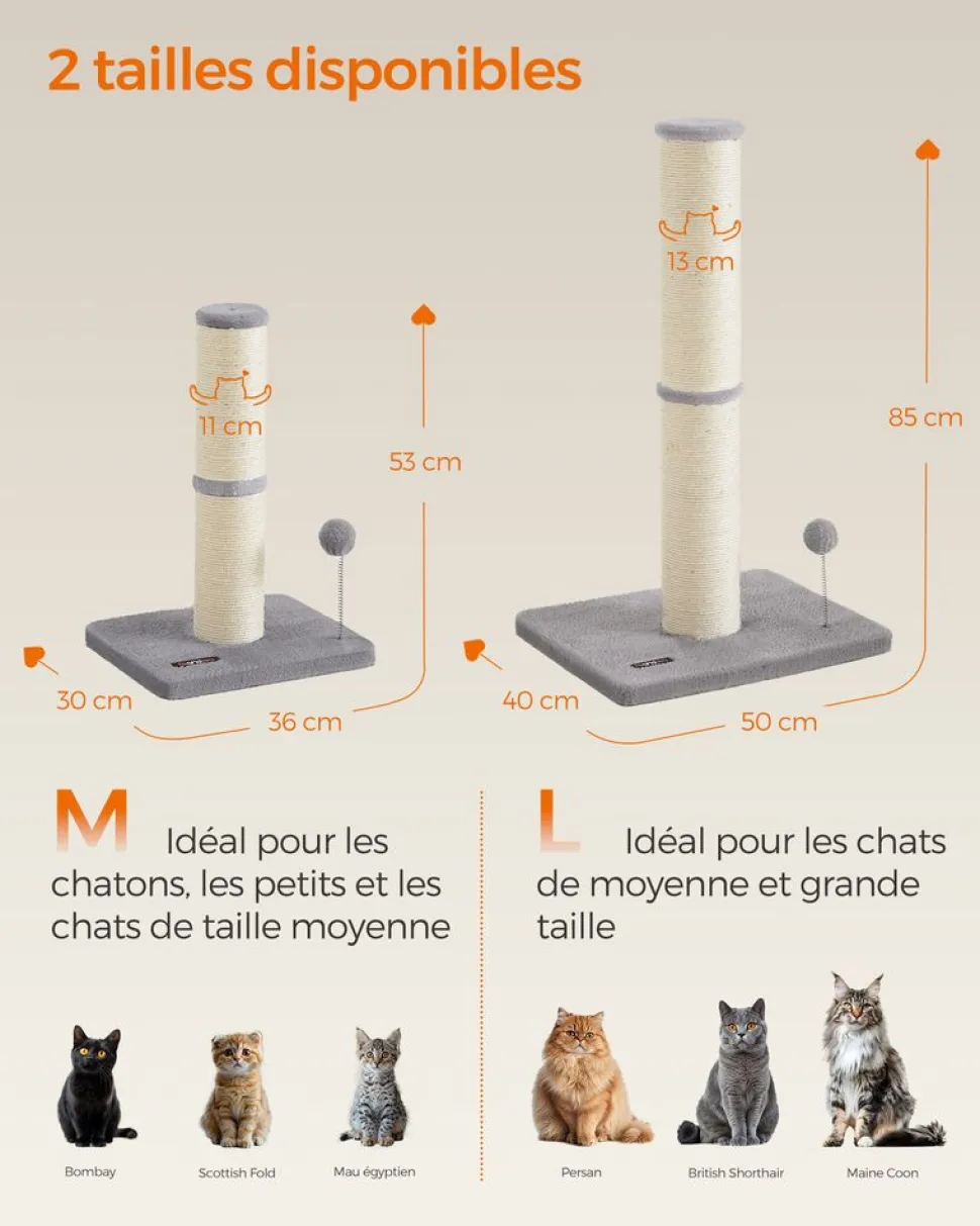 Best SONGMICS Griffoir pour chat 53 cm de haut gris tourterelle