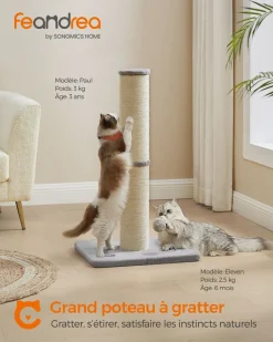 Outlet SONGMICS Griffoir pour chat 85 cm de haut gris tourterelle