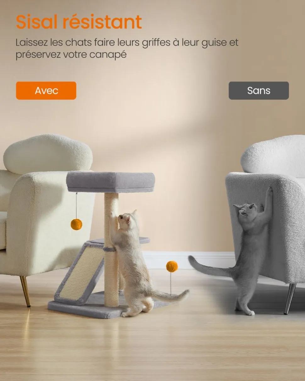 Best SONGMICS Griffoir pour chat avec lit rampe de grattage pivotante gris clair