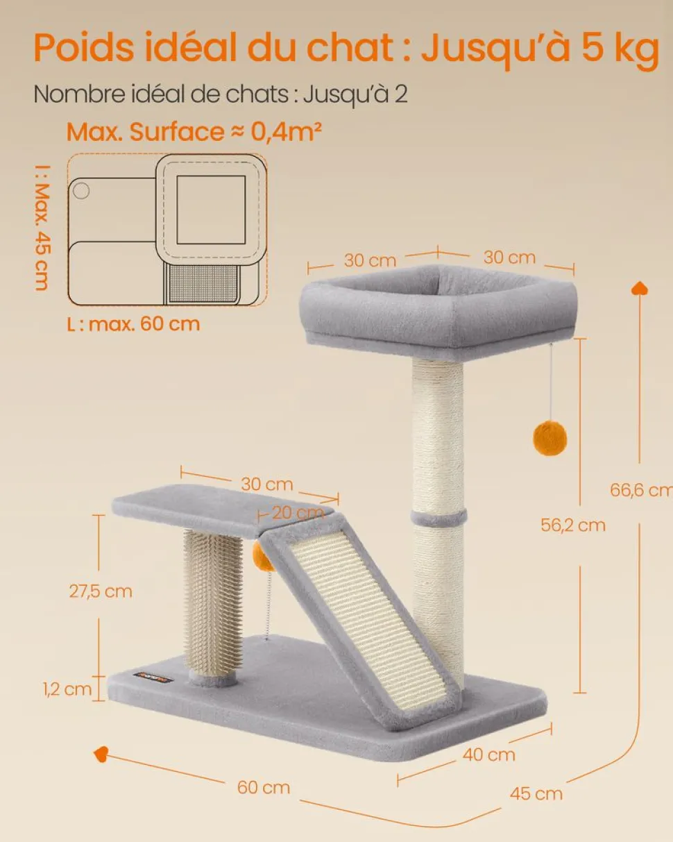 Best SONGMICS Griffoir pour chat avec lit rampe de grattage pivotante gris clair