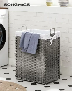 Cheap SONGMICS 90L Panier à linge 2 compartiments gris foncé