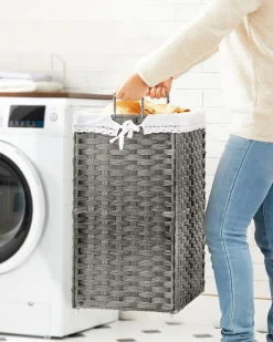 Cheap SONGMICS 90L Panier à linge 2 compartiments gris foncé
