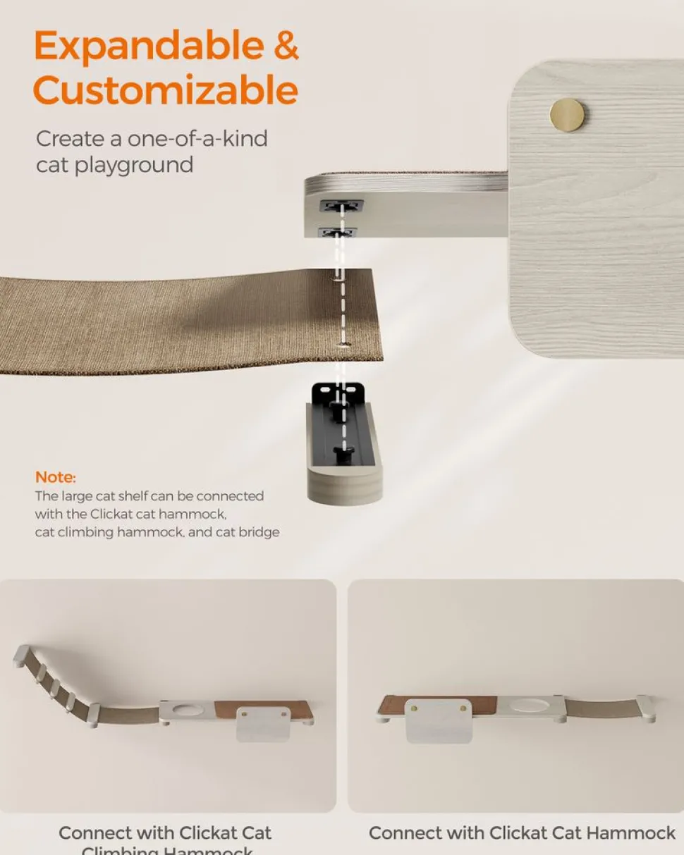 Best Sale SONGMICS Large étagère murale pour chat avec tapis en tissu Marron Avoine + Marron Café