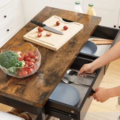 Fashion SONGMICS Îlot cuisine industriel Brun Vintage Noir