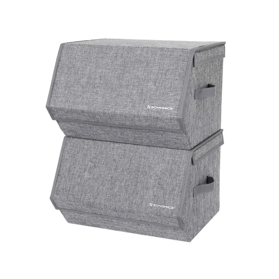 Clearance SONGMICS Lot de 3 boîtes de rangement pliables en tissu encre noire Beige Sable