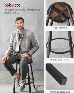 Online SONGMICS Lot de 2 chaises de bar industriel