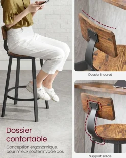 Online SONGMICS Lot de 2 chaises de bar industriel