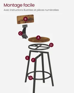 Online SONGMICS Lot de 2 chaises de bar industriel