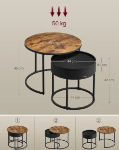 Fashion SONGMICS Lot de 3 tables d’appoint noir boisé