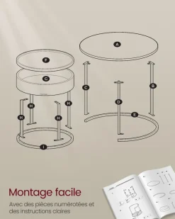 Fashion SONGMICS Lot de 3 tables d’appoint noir boisé